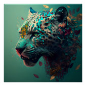 Blauwgroen en goudflorale jaguar perfect poster (Voorkant)