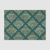Blauwgroen en goudfolie Antiek Tissuepapier (Voorkant)