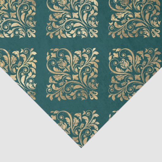 Blauwgroen en goudfolie Antiek Tissuepapier (Detail)