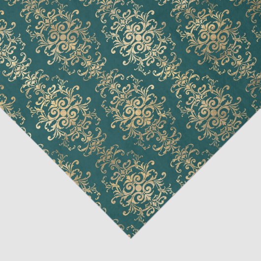 Blauwgroen en goudfolie Antiek Tissuepapier (Detail)