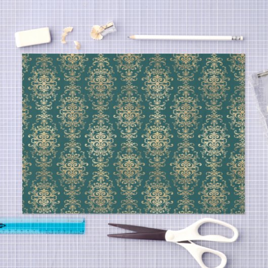 Blauwgroen en goudfolie Antiek Tissuepapier (Craft)