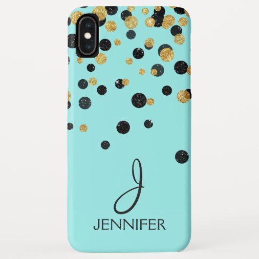 Blauwgroen en goudfolie Girly Confetti Monogram Case-Mate iPhone Case (Achterkant)