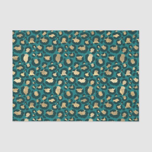 Blauwgroen en goudfolie Leopard Spots Tissuepapier (Voorkant)