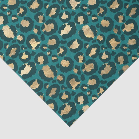 Blauwgroen en goudfolie Leopard Spots Tissuepapier (Detail)