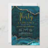Blauwgroen en goudgas 30th en Fabulous Invitation Kaart (Voorkant)