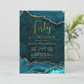 Blauwgroen en goudgas 40th en Fabulous Invitation Kaart (Staand voorkant)