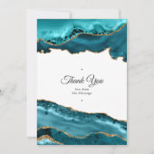 Blauwgroen en goudgeaarde bruiloft bedankkaart (Voorkant)