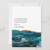 Blauwgroen en goudgeaarde bruiloft bedankkaart (Achterkant)