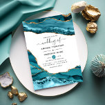 Blauwgroen en goudgeaarde bruiloft kaart<br><div class="desc">Blauwgroen en faux goudglitter agate steen bruiloft uitnodiging met elegante handschrift typografie die aanpasbaar is aan de specificaties van uw evenement.</div>