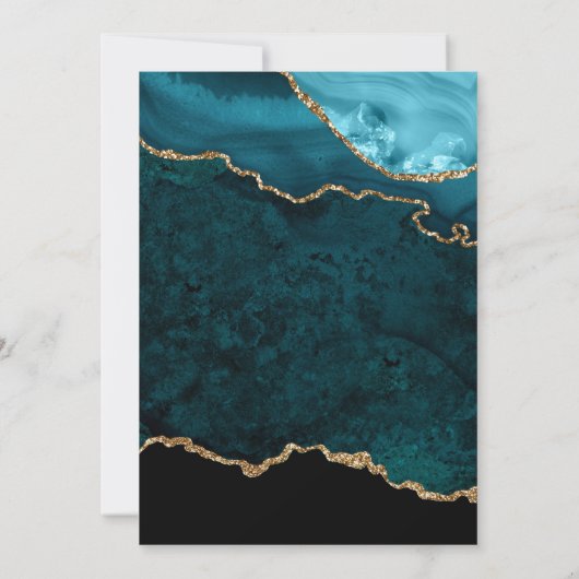 Blauwgroen en goudgeaarde bruiloft kaart (Achterkant)