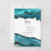 Blauwgroen en goudgeaarde bruiloft RSVP kaartje (Voorkant)