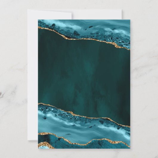 Blauwgroen en goudgedag marmer Wedding Kaart (Achterkant)