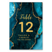 Blauwgroen en goudgedag marmer Wedding Kaart (Achterkant)