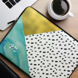 Blauwgroen en goudgemengde media laptop sleeve