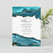 Blauwgroen en goudgeperste bruiloft foto kaart (Staand voorkant)