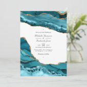 Blauwgroen en goudgesteente QR-code RSVP-bruiloft Kaart (Staand voorkant)