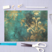 Blauwgroen en goudgestoorde rustieke  Grunge Tissuepapier (Craft)