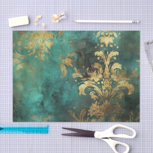 Blauwgroen en goudgestoorde rustieke Grunge Tissuepapier (Craft)