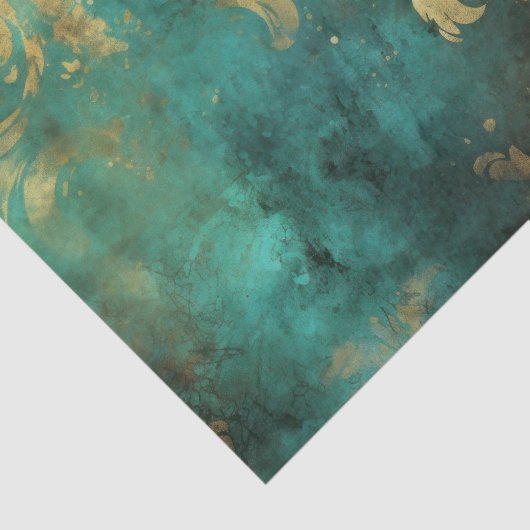 Blauwgroen en goudgestoorde rustieke  Grunge Tissuepapier (Detail)