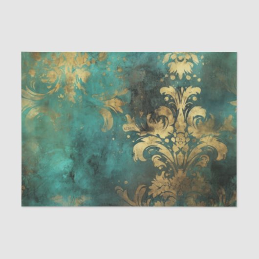 Blauwgroen en goudgestoorde rustieke  Grunge Tissuepapier (Voorkant)