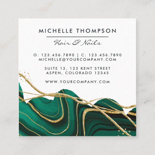 Blauwgroen en goudgetijden vierkante visitekaartje (Achterkant)