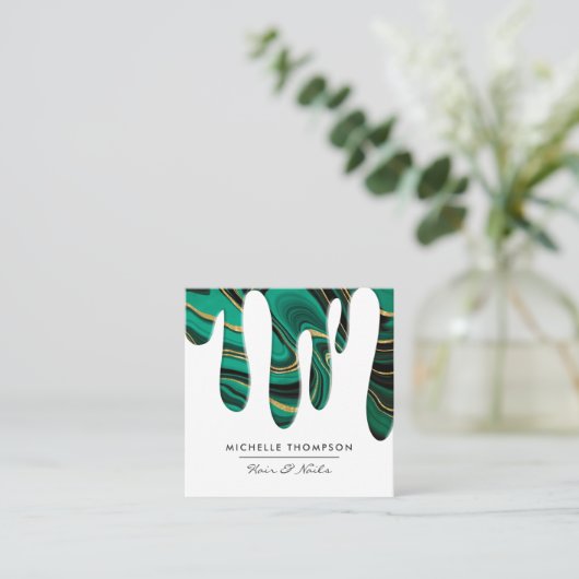 Blauwgroen en goudgetijden vierkante visitekaartje (Staand voorkant)