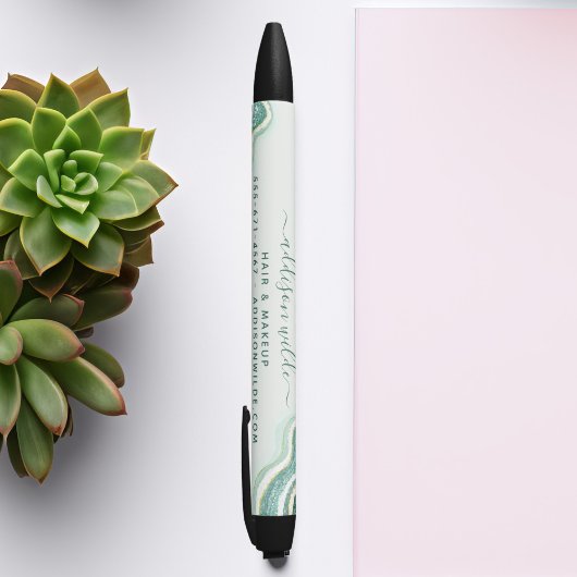 Blauwgroen en goudglitter Agate Geode Business Zwarte Inkt Pen