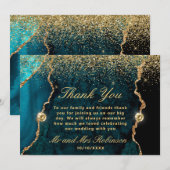 Blauwgroen en goudglitter Agate Marble Wedding Bedankkaart (Voorkant / Achterkant)