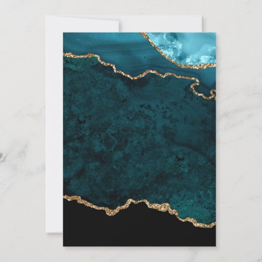 Blauwgroen en goudglitter Agate Marble Wedding Kaart (Achterkant)