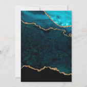 Blauwgroen en goudglitter Agate & Marble Wedding Kaart (Achterkant)