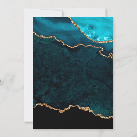 Blauwgroen en goudglitter Agate & Marble Wedding Kaart (Achterkant)