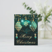 Blauwgroen en goudglitter Baubles kerst Feestdagenkaart (Staand voorkant)