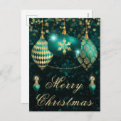 Blauwgroen en goudglitter Baubles kerst Feestdagenkaart (Voorkant / Achterkant)