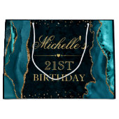 Blauwgroen en goudglitter Marble Agate Birthday Groot Cadeauzakje (Voorkant)