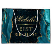 Blauwgroen en goudglitter Marble Agate Birthday Groot Cadeauzakje (Achterkant)