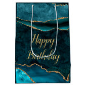 Blauwgroen en goudglitter Marble Agate Happy Birth Medium Cadeauzakje (Achterkant)