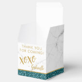 Blauwgroen en goudglitter Moderne marmer xoxo Bedankdoosjes (Geopend)