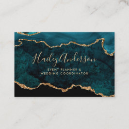 Blauwgroen en goudglitter-Waterverf geGildeerd Aga Visitekaartje