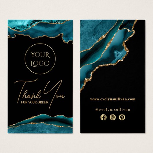 Blauwgroen en goudhoudende verpakking visitekaartje (Voorkant /achterkant)