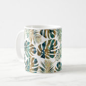 Blauwgroen en goudkleurig tropisch blad koffie mok (Voorkant links)