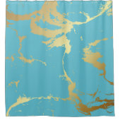 Blauwgroen en goudkleurige acrylverf Abstracte bac Douchegordijn (Voorkant)