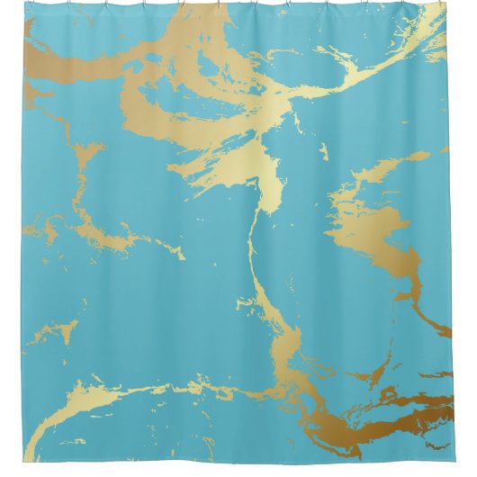 Blauwgroen en goudkleurige acrylverf Abstracte bac Douchegordijn (Voorkant)