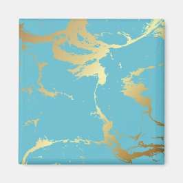 Blauwgroen en goudkleurige acrylverf Abstracte bac Magneet