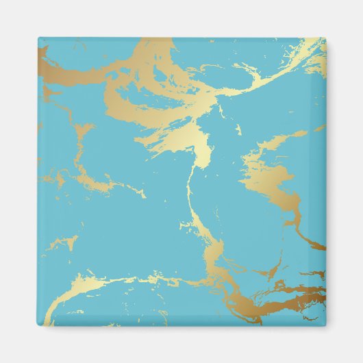 Blauwgroen en goudkleurige acrylverf Abstracte bac Magneet (Voorkant)