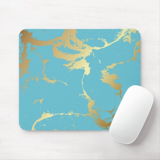 Blauwgroen en goudkleurige acrylverf Abstracte bac Muismat (Met muis)