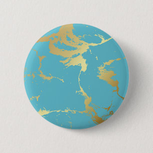 Blauwgroen en goudkleurige acrylverf Abstracte bac Ronde Button 5,7 Cm