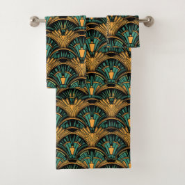 Blauwgroen en goudkunst Deco Bad Handdoek