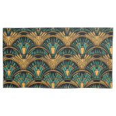 Blauwgroen en goudkunst Deco Kussensloop (Voorkant-Links)