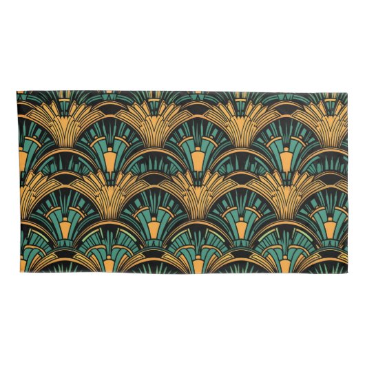 Blauwgroen en goudkunst Deco Kussensloop (Achterkant-Rechts)