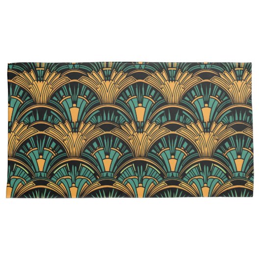 Blauwgroen en goudkunst Deco Kussensloop (Voorkant-Rechts)